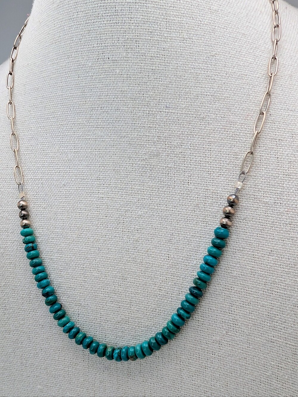 Kingman Turquoise Paperclip S925 Sterling Silver Gemstone Necklace - Picture 3 of 7